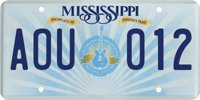 MS license plate AOU012