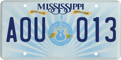 MS license plate AOU013