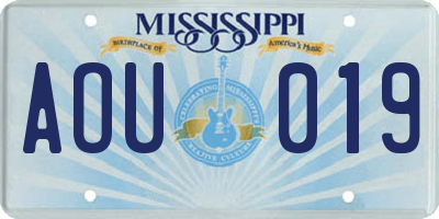 MS license plate AOU019