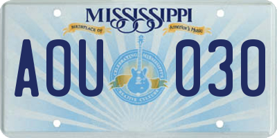 MS license plate AOU030