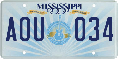 MS license plate AOU034