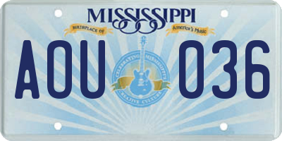 MS license plate AOU036