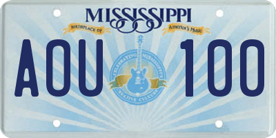 MS license plate AOU100