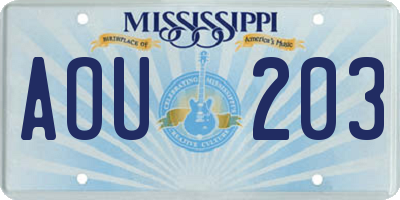 MS license plate AOU203