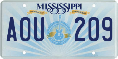 MS license plate AOU209
