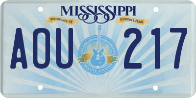MS license plate AOU217