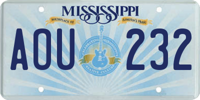 MS license plate AOU232
