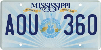 MS license plate AOU360