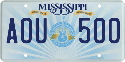 MS license plate AOU500