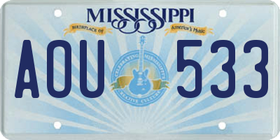 MS license plate AOU533