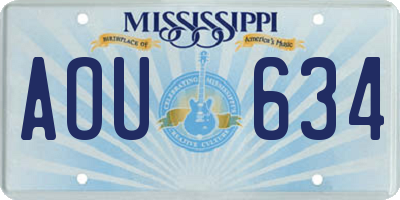 MS license plate AOU634