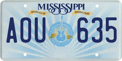 MS license plate AOU635