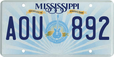 MS license plate AOU892