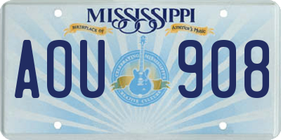 MS license plate AOU908