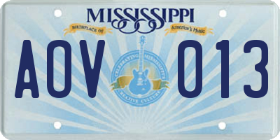 MS license plate AOV013