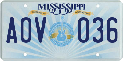 MS license plate AOV036