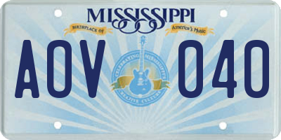 MS license plate AOV040