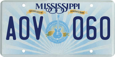 MS license plate AOV060