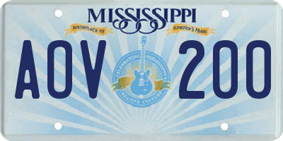 MS license plate AOV200