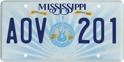 MS license plate AOV201