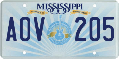 MS license plate AOV205