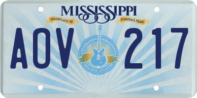 MS license plate AOV217
