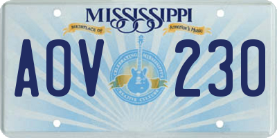 MS license plate AOV230
