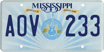MS license plate AOV233