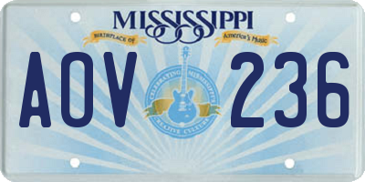 MS license plate AOV236