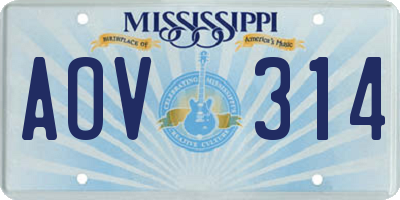 MS license plate AOV314