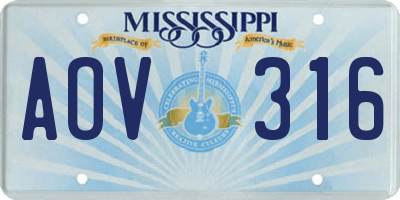 MS license plate AOV316