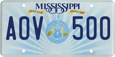 MS license plate AOV500