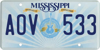 MS license plate AOV533