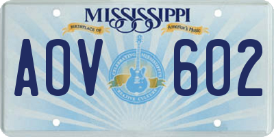 MS license plate AOV602