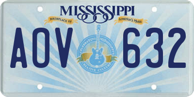 MS license plate AOV632