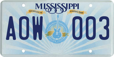 MS license plate AOW003