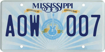 MS license plate AOW007