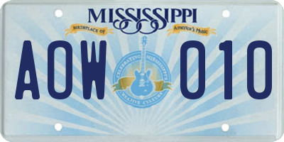 MS license plate AOW010