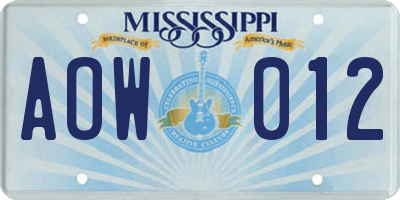 MS license plate AOW012