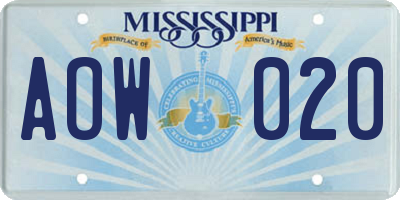 MS license plate AOW020