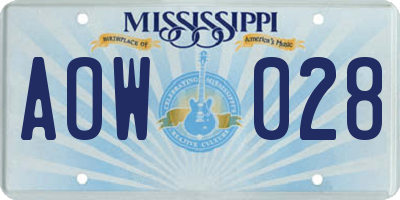 MS license plate AOW028