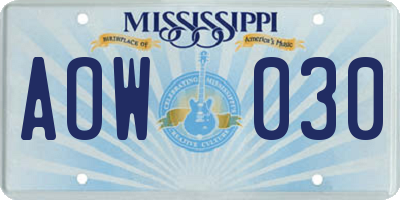 MS license plate AOW030