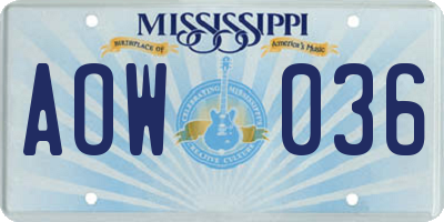 MS license plate AOW036