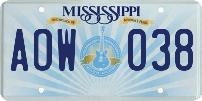 MS license plate AOW038