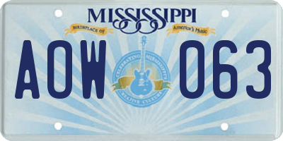 MS license plate AOW063