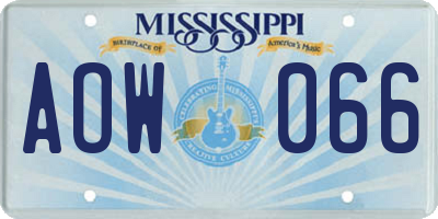 MS license plate AOW066