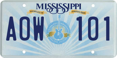 MS license plate AOW101