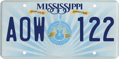 MS license plate AOW122
