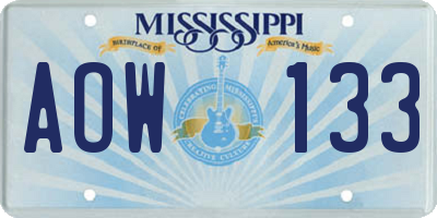 MS license plate AOW133