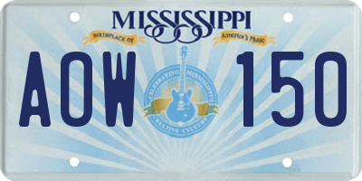 MS license plate AOW150